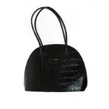 Mulberry Large Black Congo Leather 'Breton' Shoulder Bag, of rounded form, metal zip, checked cotton