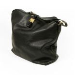 Mulberry Black Leather Shoulder Bag, with black cotton lining and internal zipped pocket, gilt metal