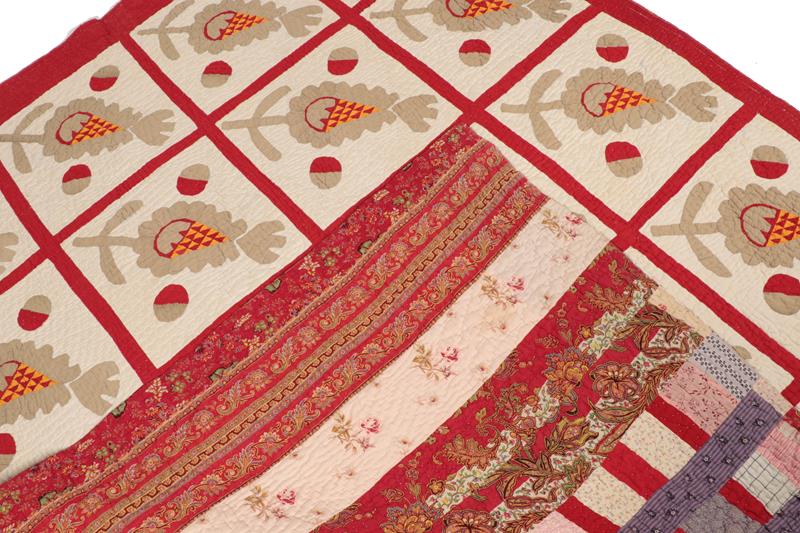 19th Century Applique Reversible Cotton Patchwork Quilt, with a red grid enclosing twenty - Image 2 of 4