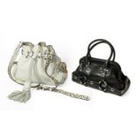 Luella Black Leather Gladstone Style Bag, with leather straps to the lower part of the bag, zipped