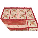 19th Century Applique Reversible Cotton Patchwork Quilt, with a red grid enclosing twenty