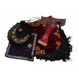 Assorted 19th Century and Later Textiles, comprising a black silk collar with bead and sequin