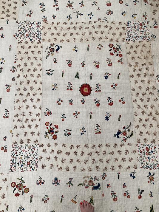 An Exceptional Early 19th Century Patchwork Quilt, with a central panel embroidered with fine wool - Image 7 of 80