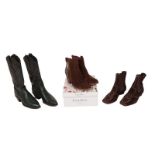 Three Pairs of Modern Ladies' Boots, comprising Tod's lady's brown suede ankle boots with stitch