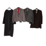 Assorted Modern Ladies' Costume, comprising a Jean Muir long grey wool coat with long sleeves, round