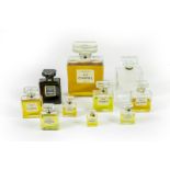 Assorted Chanel Glass Dummy Factices, in various sizes comprising Chanel No5, No19, and Coco Noir (