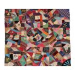 Late 19th Crazy Patchwork, incorporating mainly silks and velvets comprising nine squares each
