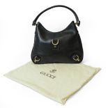 Gucci Black Leather Shoulder Bag, with gilt metal hardware, zip fastening, black cotton lining