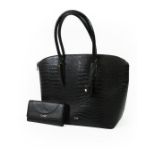 Paul Costello Black Crocodile Leather Style Shoulder Bag, with a black monogrammed lining, zipped