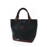 Mulberry Black Scotchgrain and Tan Leather Tote Bag, with brass fittings, leather handles, zip