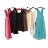 Assorted Circa 1950-70s Evening Wear comprising a pink ombre silk full length halter neck dress;