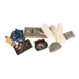 Assorted Early 20th Century Costume Accessories, comprising a black silk evening purse embroidered