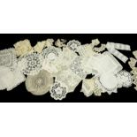 Assorted White Linen, comprising damask table linen, some with crochet edged trims, linen hand