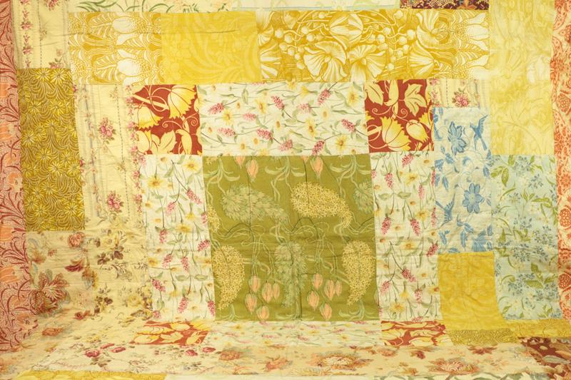 Art Nouveau Cotton Patchwork Bed Cover, incorporating large patches of stylised Art Nouveau floral