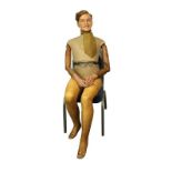 Circa 1930s Full Size Seated Male Mannequin 'Dick', with wooden and fabric mounted body, jointed