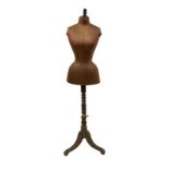 Victorian Wasp Waisted Mannequin on ebonised tripod stand, fabric mount to the body