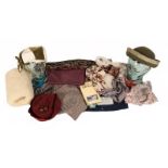 Box of Assorted Costume Accessories, comprising a cream fur muff, white fur collar with pom pom