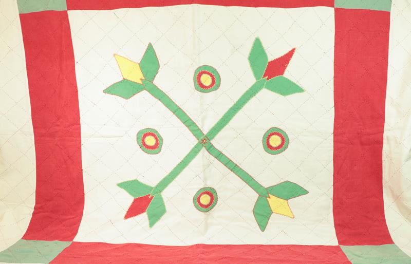 Late 19th Century/Early 20th Century Folk Art Quilt, with appliqued centre of crossed lilies