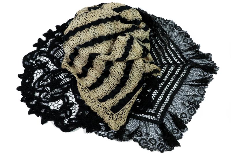 Assorted Late 19th/Early 20th Century Black, White and Cream Lace Mounted Costume Accessories, - Image 2 of 2