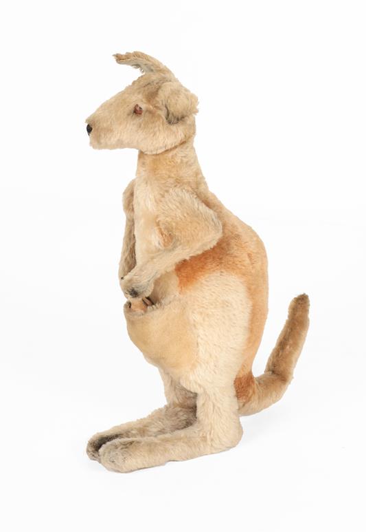 A Circa 1930s Large Steiff Mohair Kangaroo and Joey, the tan and rust mohair straw filled Roo with