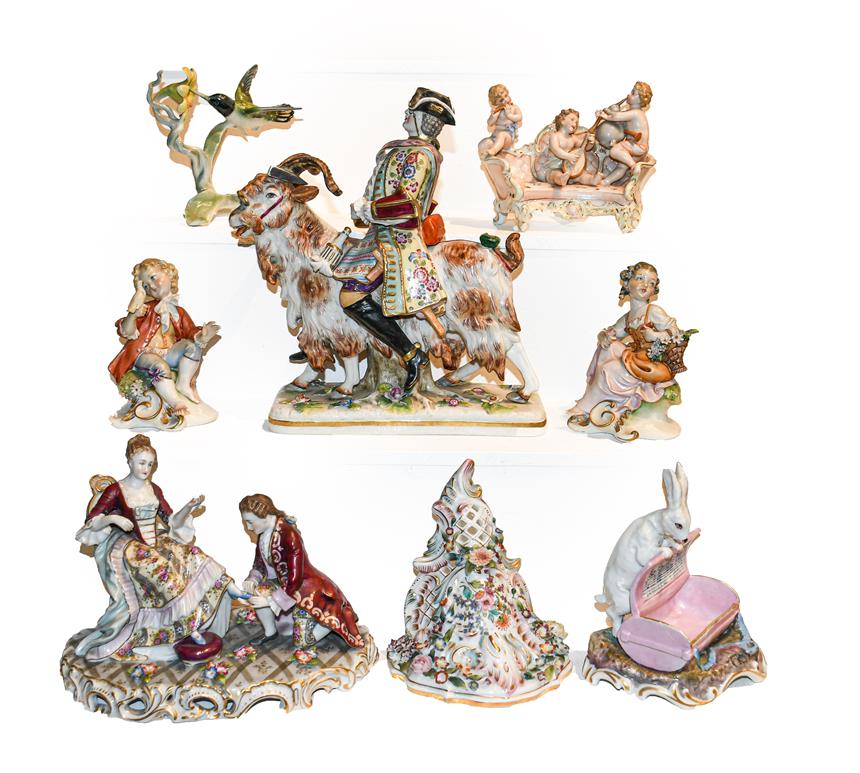 A quantity of Continental porcelain figures, including a 19th century Sitzendorf figure of the Welsh