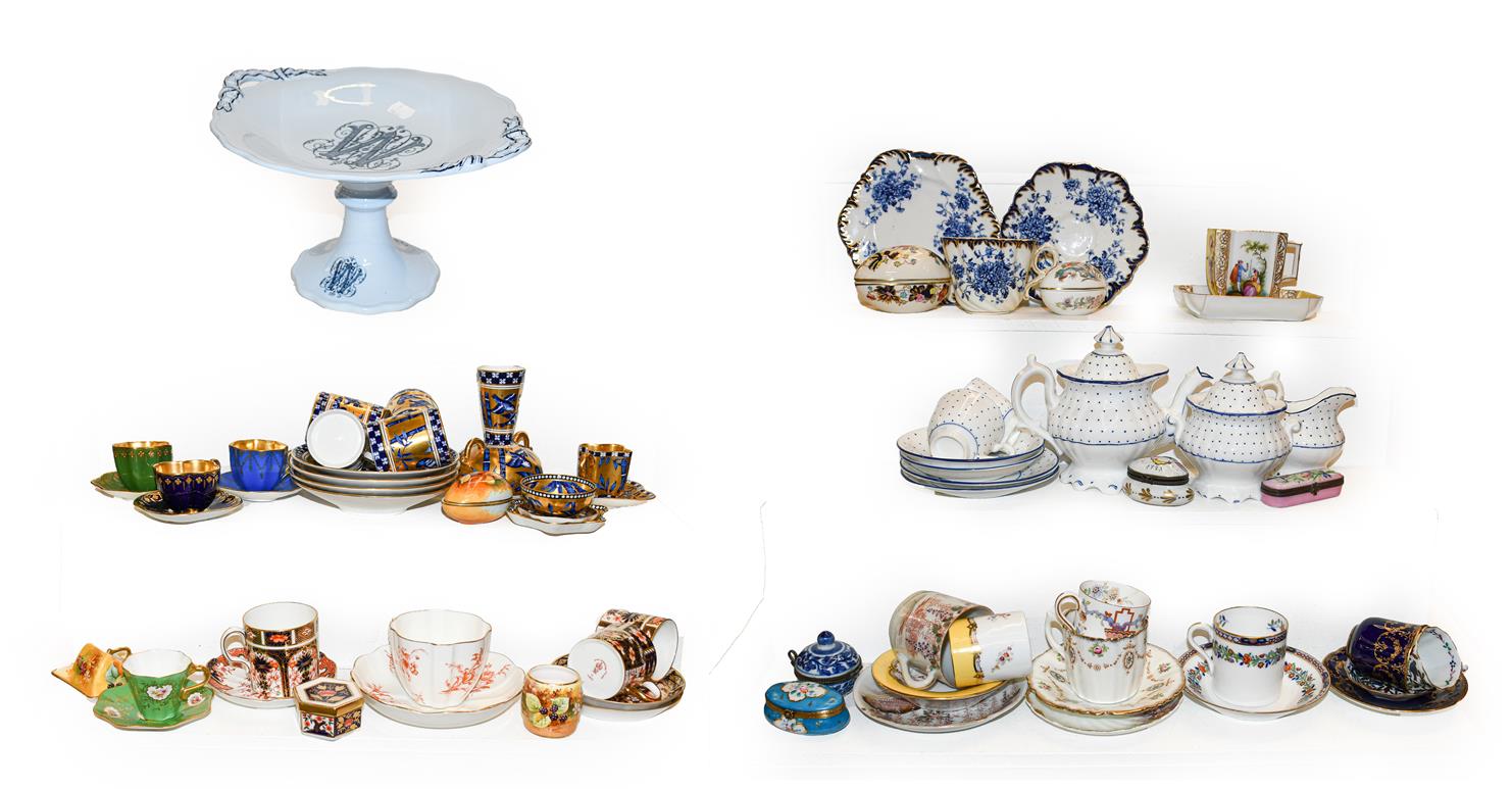 Two trays of assorted ceramics including Royal Crown Derby Imari, miniature Coalport coffee cups and