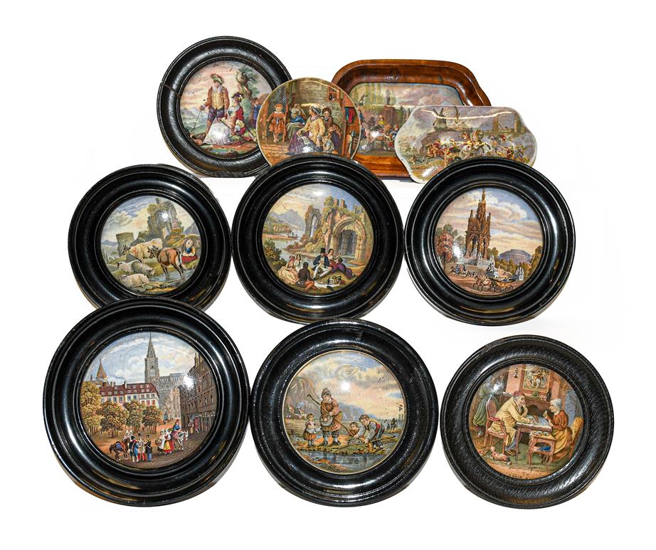 A quantity of 19th century Prattware pot lids (one tray)