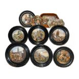 A quantity of 19th century Prattware pot lids (one tray)