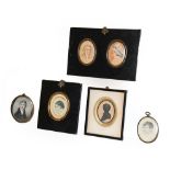 A Regency portrait miniature of a gentleman in an oval metal frame, together with a double framed