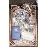 A collection of assorted silver and silver plate, the silver including: an Edward VII silver belt,