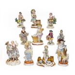 A collection of mainly 19th century Continental porcelain figures, to include a pair of Samson