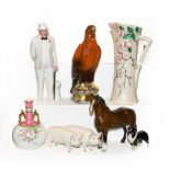 A tray of ceramics including a Beswick Golden Eagle whiskey decanter and stopper, four Beswick
