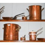 Mauviel cookware, copper on stainless steel comprising stock pot, stewpan, frying pan, bain marie