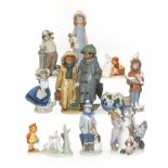 A quantity of Lladro, Nao, Royal Doulton and Hummel figures, together with a Royal Copenhagen