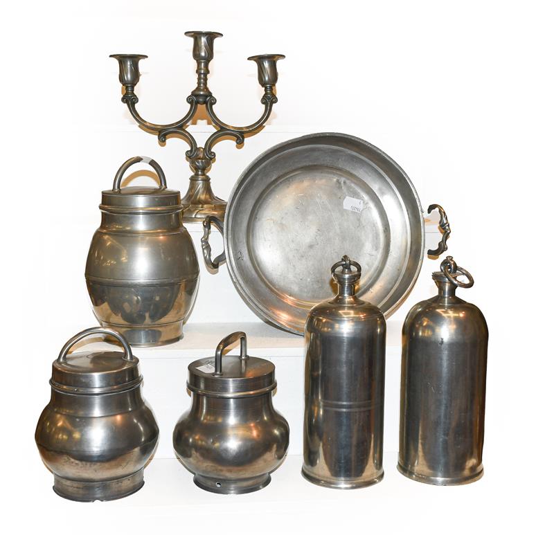 A quantity of 18th and 19th century Continental pewter including paprika shakers (one tray)