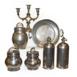A quantity of 18th and 19th century Continental pewter including paprika shakers (one tray)