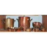 Mauviel cookware, copper on stainless steel comprising stock pot, stew pan, two sauté pans, three