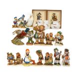 Beswick and Hummel figures including 'Donald Duck' and 'Blue Jays', together with Royal Crown