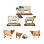 Beswick Jersey bull and cow, together with 'Belgian Blue Bull' A0742 and 'Cow and Calf', A1252,