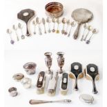 A tray of assorted silver items to include an Edward VII hairpin tidy of basket form and with