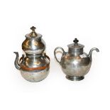 A Royle's patent pewter self pouring teapot, and a Dutch pewter melon shaped coffee pot with