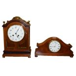 A mahogany eight day table clock, early 20th century with brass mounts, finials and button feet