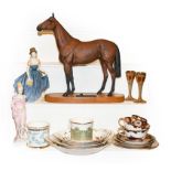 A Beswick horse titled 'Red Rum' (a.f.), Royal Crown Derby Imari pattern teacups and saucers, coffee