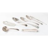 A collection of assorted silver flatware, including; a George III fiddle thread pattern fish-