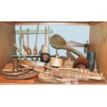 A quantity of Victorian and later kitchenalia, mostly wooden items including painted spoon rack