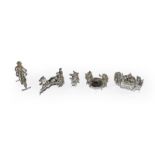 Four German silver miniature figures, by Neresheimer, With English import marks, comprising: a