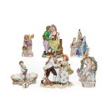 A collection of 19th century German porcelain figures, to include a Meissen style group of a