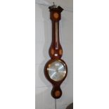 A mahogany inlaid aneroid wheel barometer, silvered dial signed Negretti & Zambra, Instrument Makers