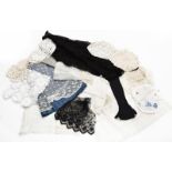 Assorted mainly early 20th century and later lace and textiles, comprising mittens, chemise, black
