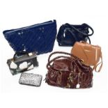 A Ted Baker floral handbag, an Osprey navy crocodile shoulder bag, a tan leather bag, Love